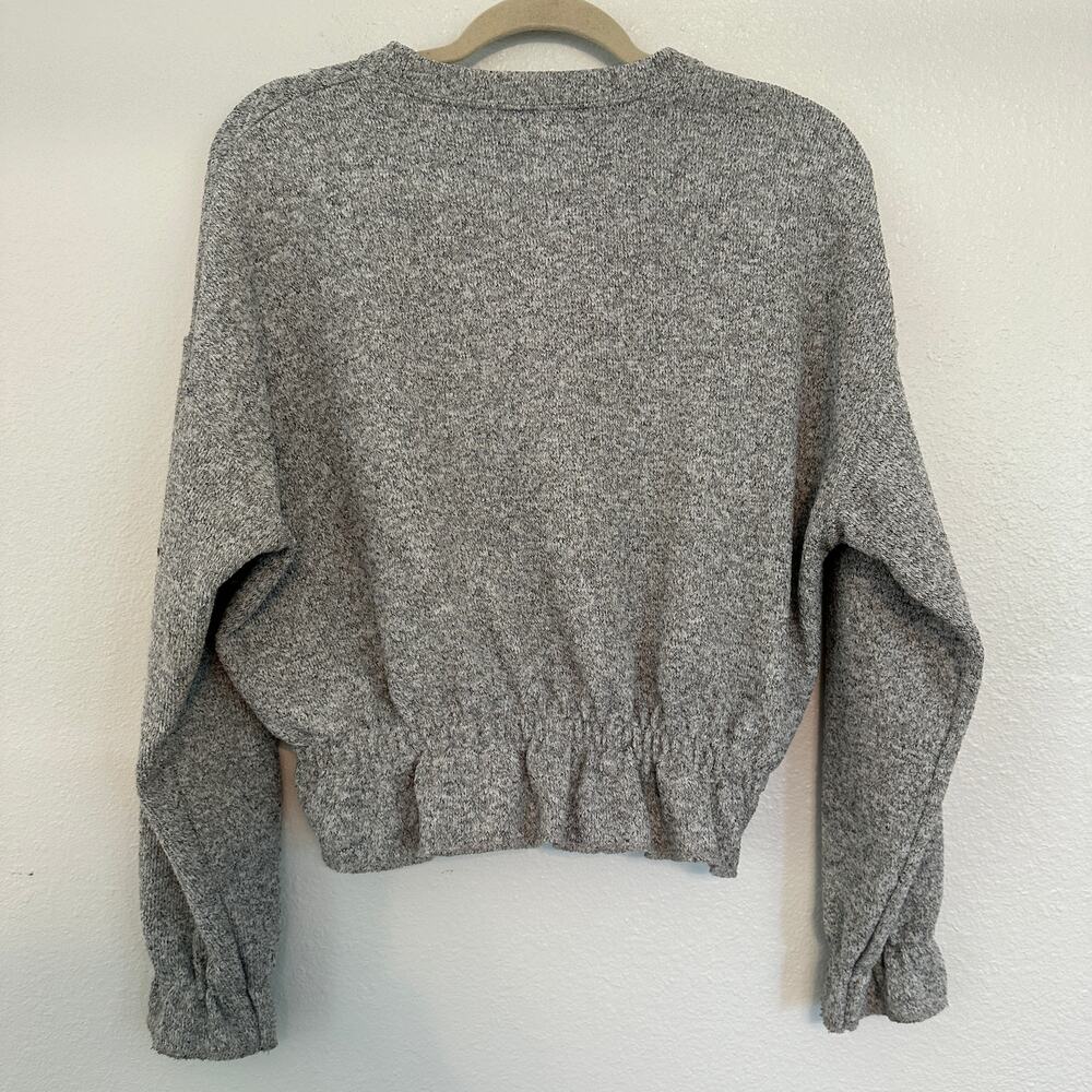 Zara Trafaluc Gray Crop Pullover Long Sleeve Crew Neck Stretch Waist Womens M - Picture 4 of 5